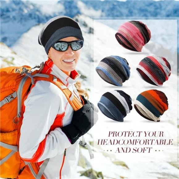 5 Pieces Women\'s Slouchy Beanie Hat Stretch Turban Hats Baggy Skull Sleep Scarf main image 4